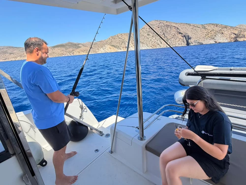 fishing on boat in the Cyclades