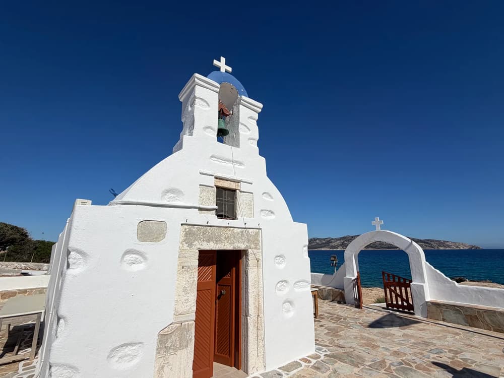 view of Panagia church as a history route through the Cyclades