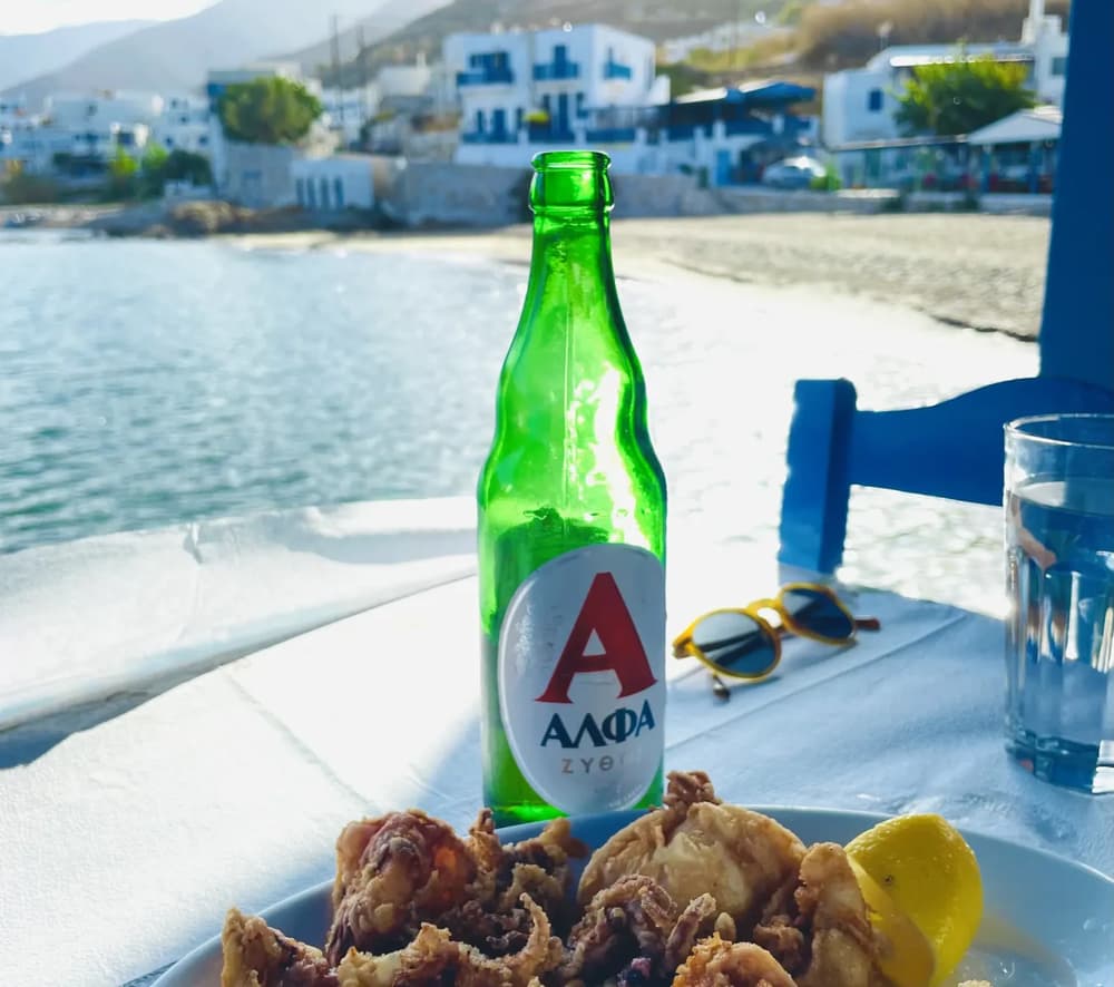 seafood in front of the sea in greece