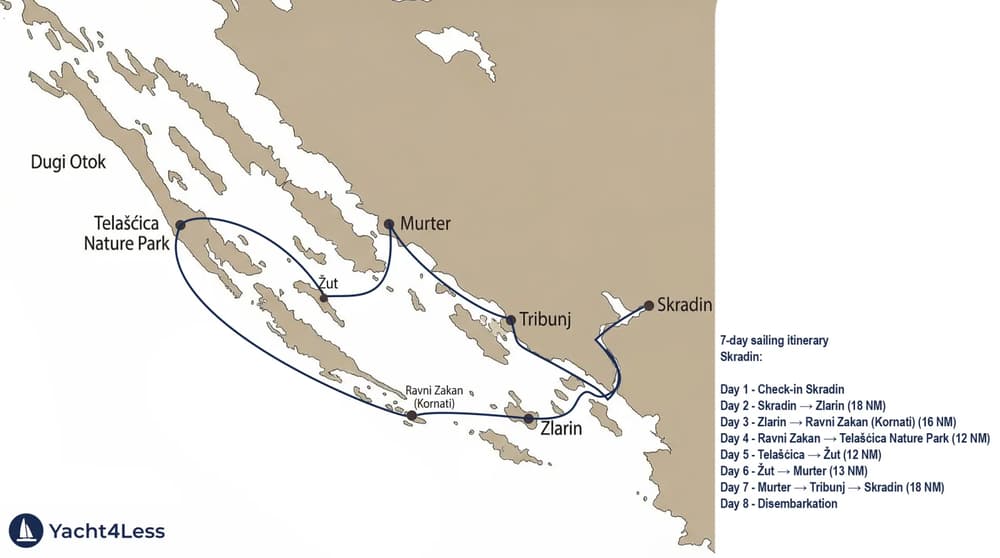 kornati sailing route itinirary