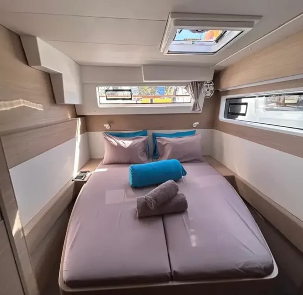  Lagoon 43 spacious double bed cabin on a luxury catamaran charter