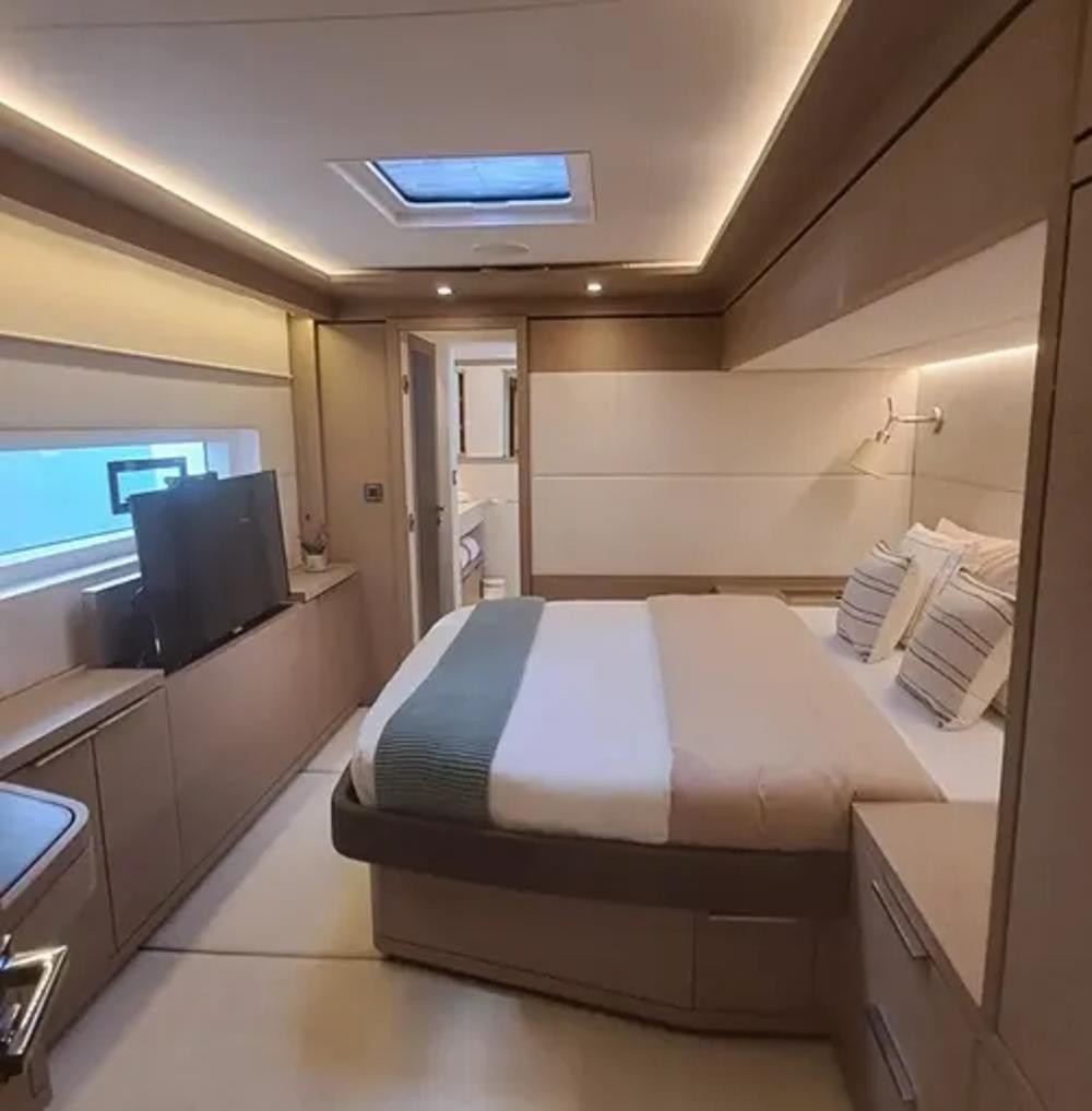 The spacious master cabin on board the Lagoon Seventy8 "Just Marie".
