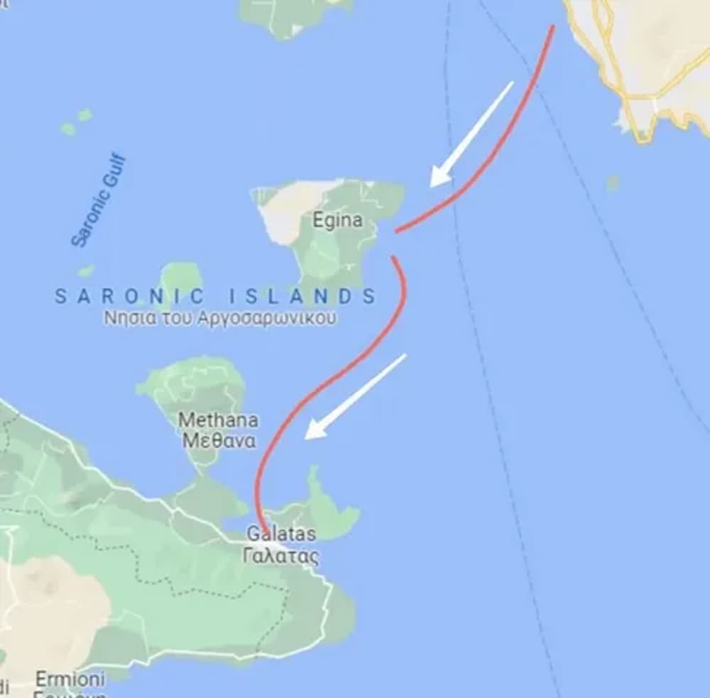Map highlighting the Saronic Islands and sailing routes from Athens, ideal for a group sailing trip.