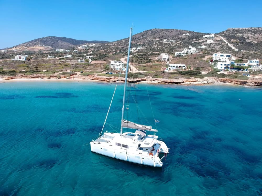 Catamaran on clear blue waters