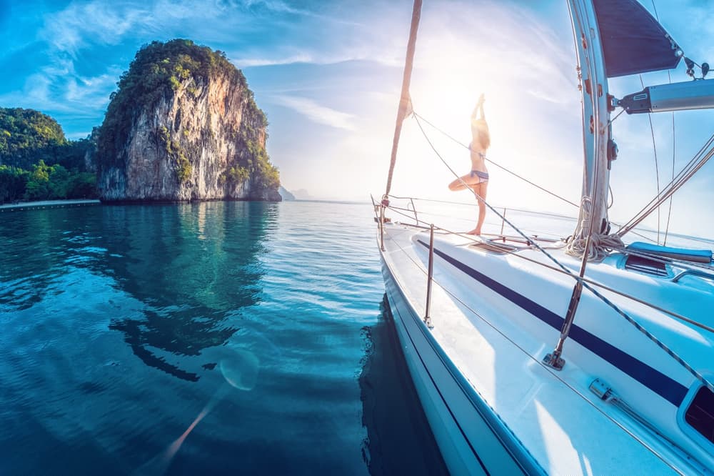 yoga on board a sailing yacht in Thailand