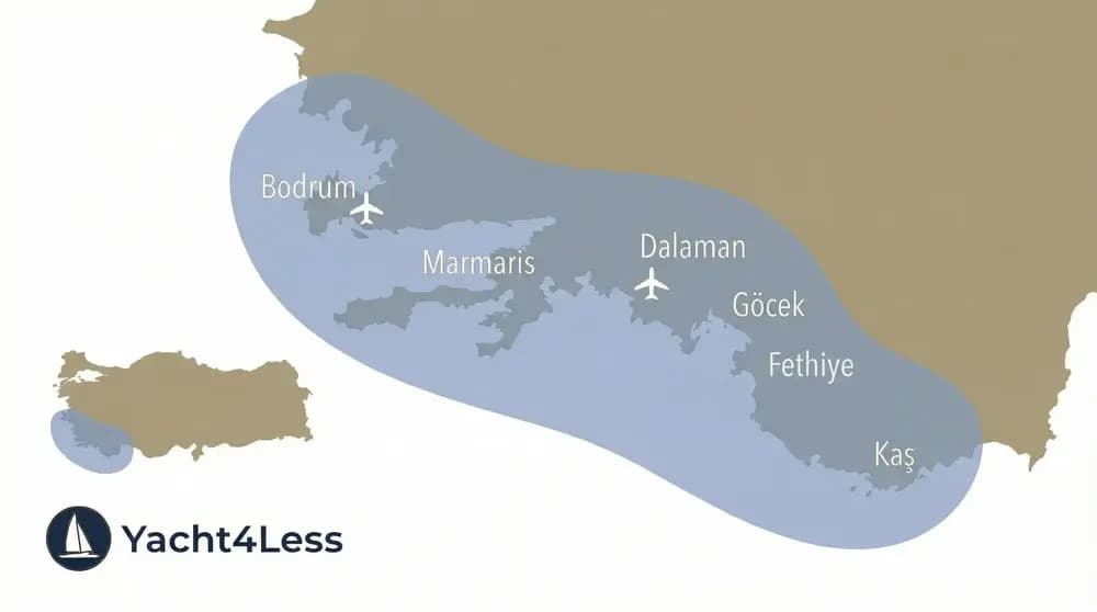 infographic showing turkeys sailing region for a yacht or catamaran charter turkey
