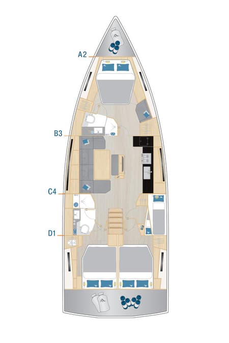 Charter Rental Sailboat Binlik Owner's in Turkey Layout | Yacht4Less
