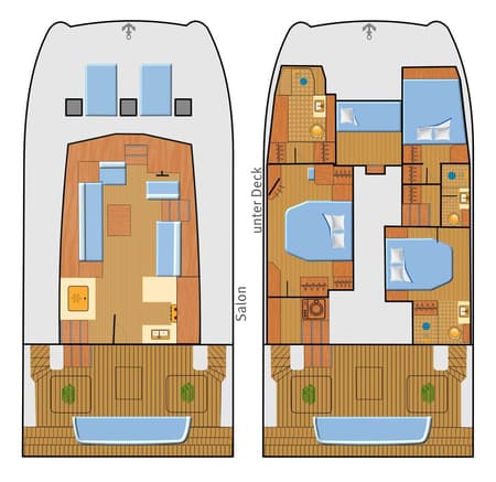 Charter Rental Power Catamaran Mamma Mia in Spain Layout | Yacht4Less
