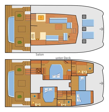 Charter Rental Power Catamaran Mamma Mia in Spain Layout | Yacht4Less