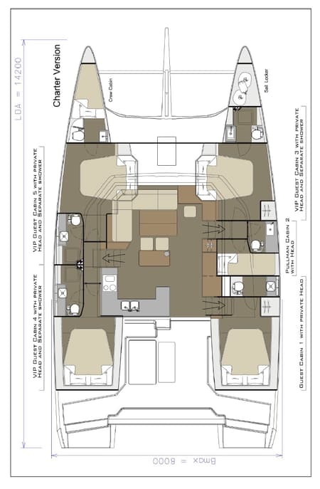 Charter Rental Catamaran Siente El Mar in Spain Layout | Yacht4Less