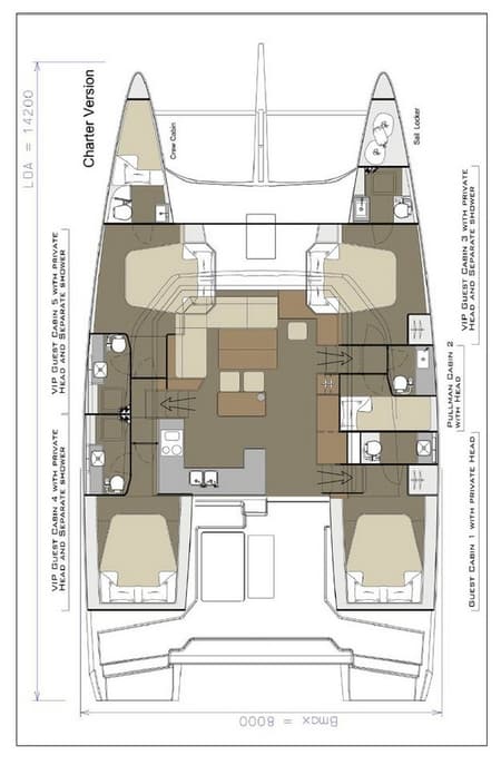 Charter Rental Catamaran Freya in Croatia Layout | Yacht4Less